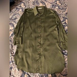 Zara Emerald Green Silk Women’s Long Blouse Top | Brand New, Never Worn